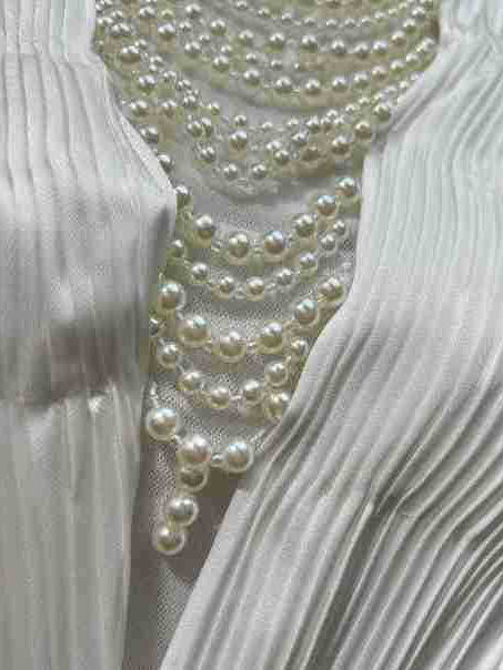 TWOTWINSTYLE Sleeveles Spliced Pearl Irregular Hem Fashion Dress