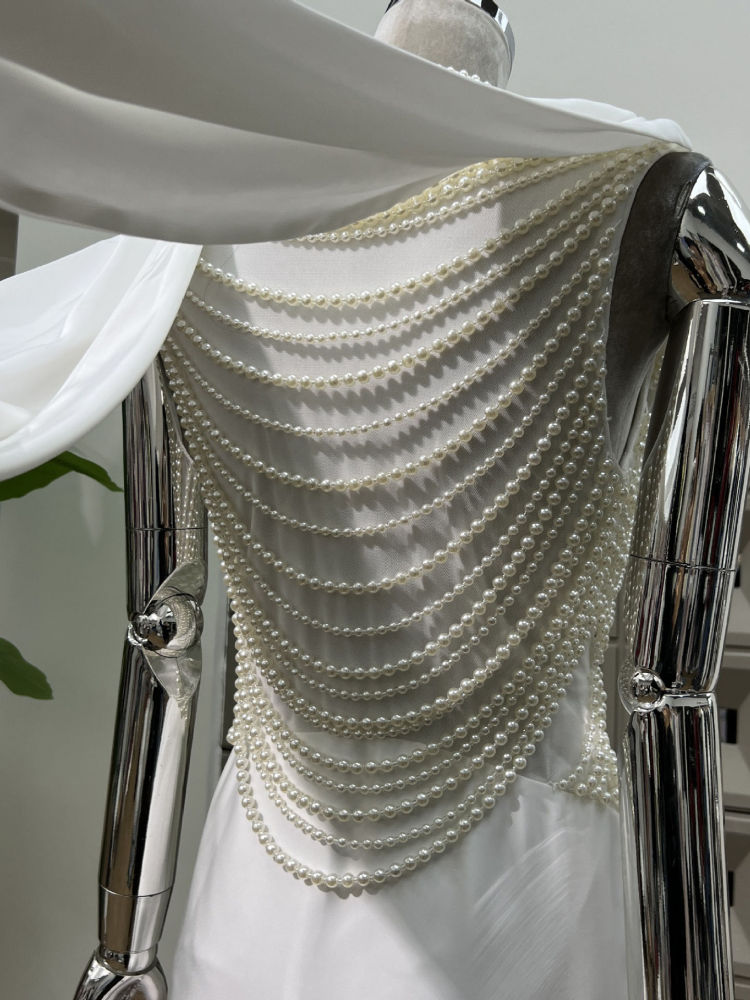 TWOTWINSTYLE Sleeveles Spliced Pearl Irregular Hem Fashion Dress