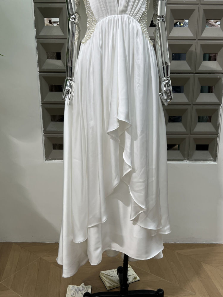 TWOTWINSTYLE Sleeveles Spliced Pearl Irregular Hem Fashion Dress
