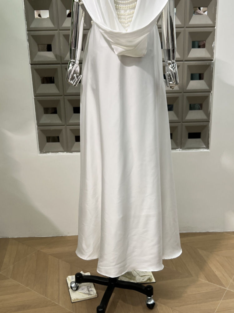 TWOTWINSTYLE Sleeveles Spliced Pearl Irregular Hem Fashion Dress