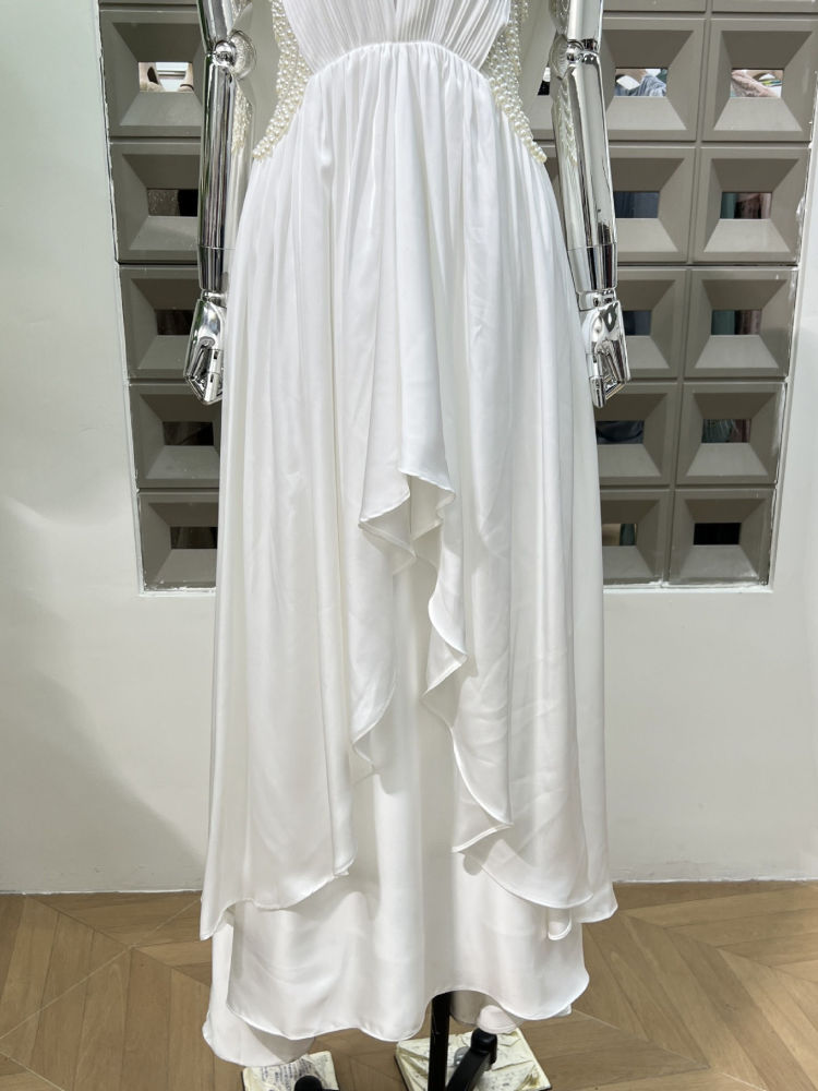TWOTWINSTYLE Sleeveles Spliced Pearl Irregular Hem Fashion Dress