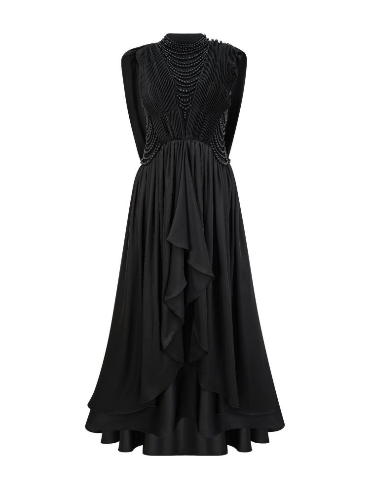 TWOTWINSTYLE Sleeveles Spliced Pearl Irregular Hem Fashion Dress