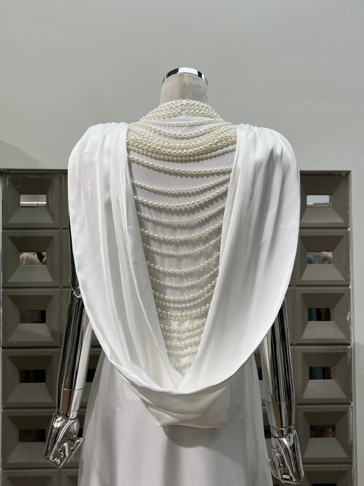 TWOTWINSTYLE Sleeveles Spliced Pearl Irregular Hem Fashion Dress