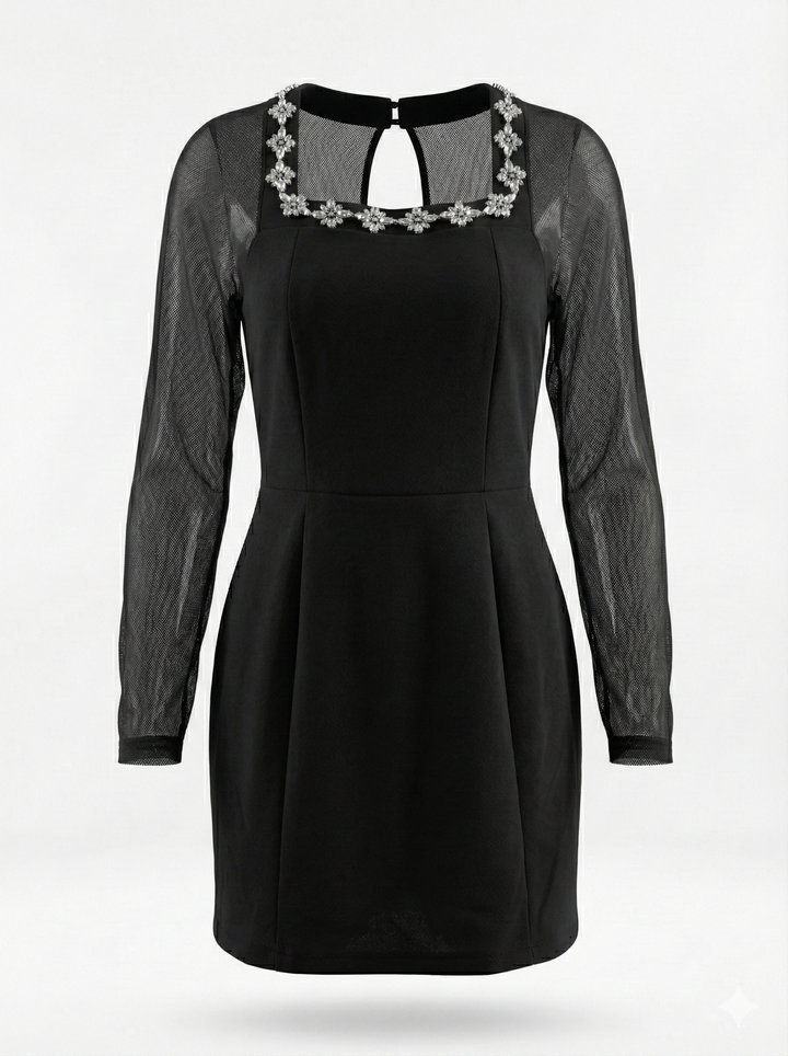 TWOTWINSTYLE Square Neckline Tunic Patchwork Diamond Elegant Dress