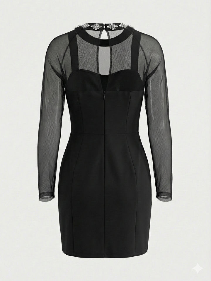 TWOTWINSTYLE Square Neckline Tunic Patchwork Diamond Elegant Dress