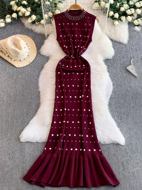 TWOTWINSTYLE Stand Collar Patchwork Diamond Fashion Dress