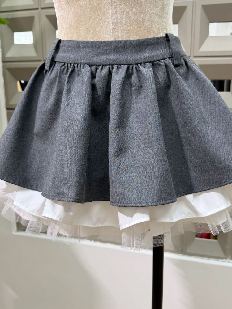 TWOTWINSTYLE Strapless Tunic Vest Hit Color High Waist Skirt Fashion Set