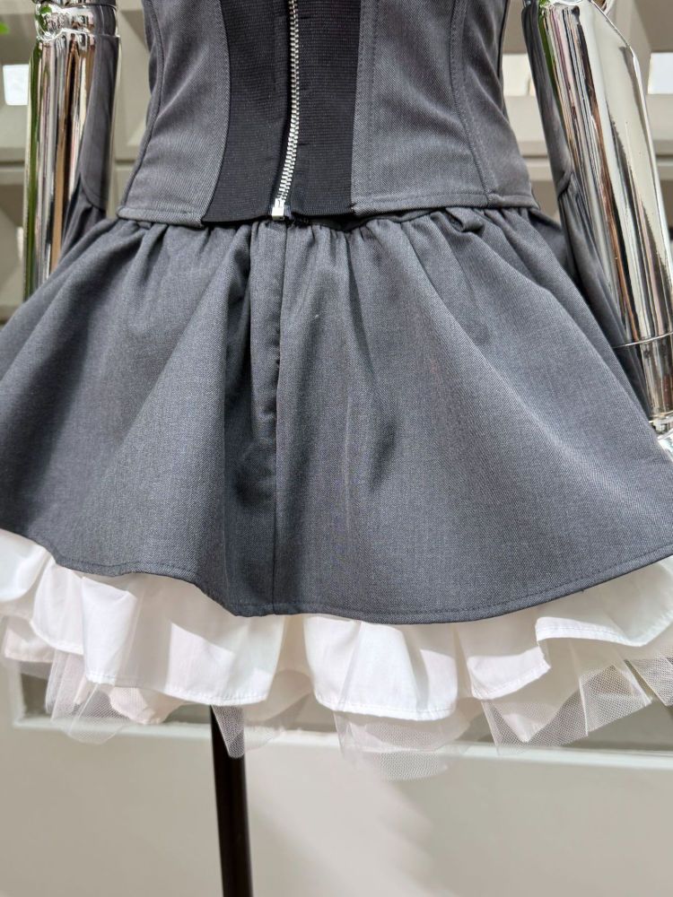 TWOTWINSTYLE Strapless Tunic Vest Hit Color High Waist Skirt Fashion Set
