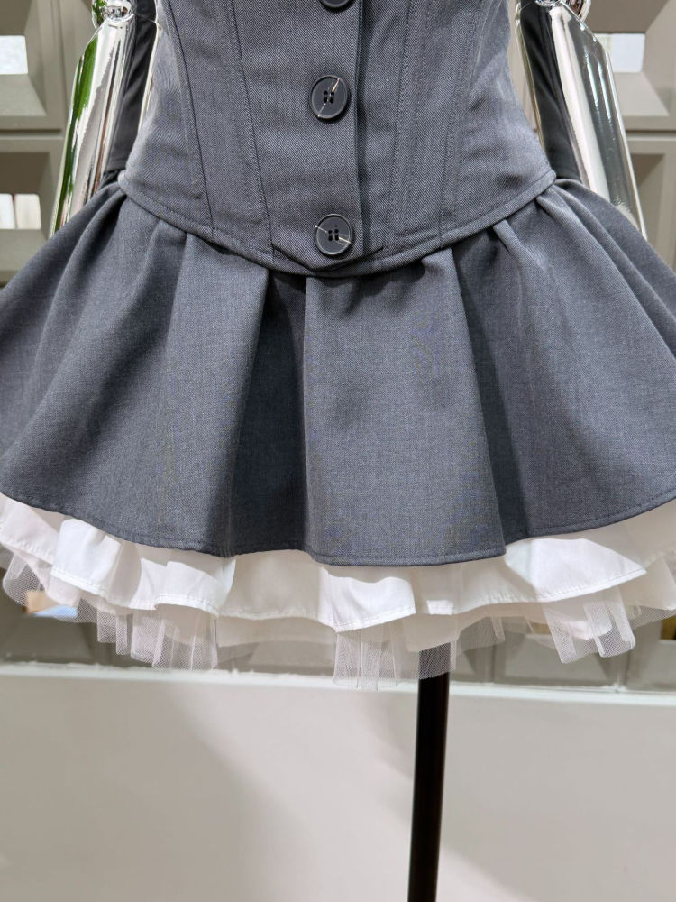 TWOTWINSTYLE Strapless Tunic Vest Hit Color High Waist Skirt Fashion Set