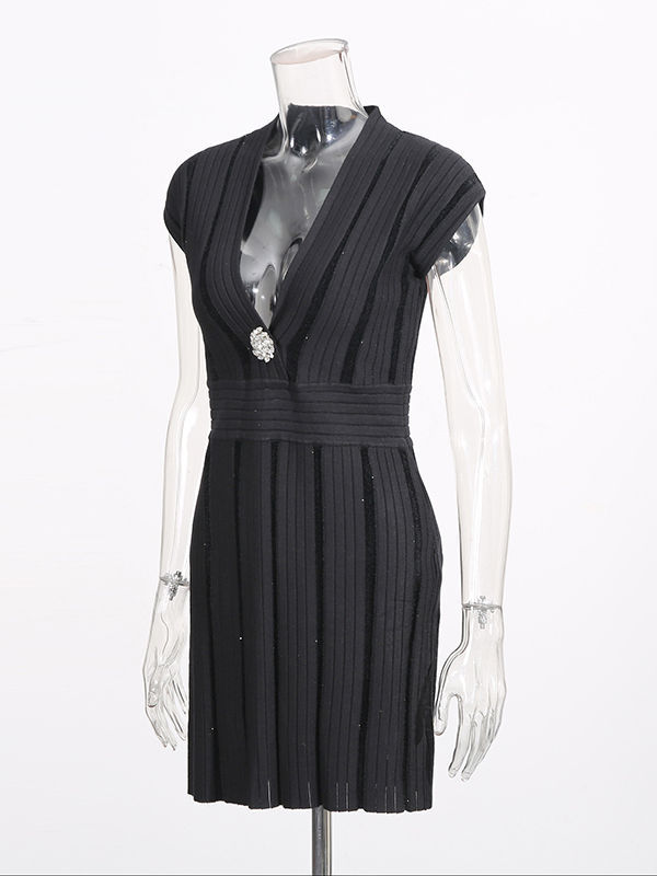 TWOTWINSTYLE Sleeveless Spliced Metal Decoration Elegant Dress