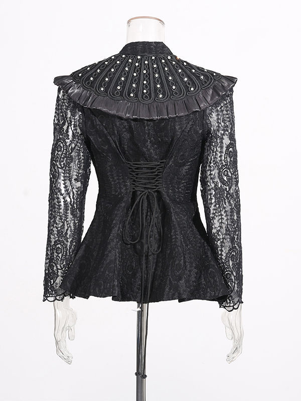 TWOTWINSTYLE Stand Collar Patchwork Metal Jewelry Top High Waist Skirt Elegant Two Piece Set