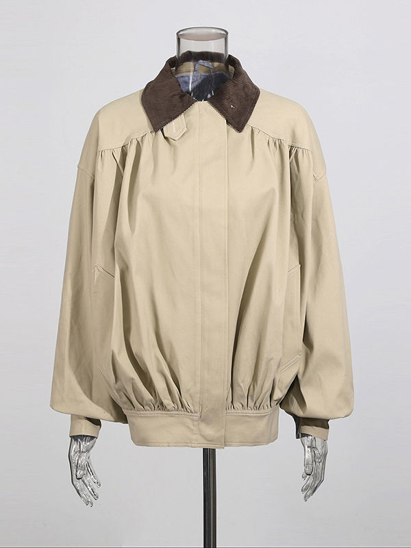 TWOTWINSTYLE Long Sleeve Lapel Hit Color Chic Coat