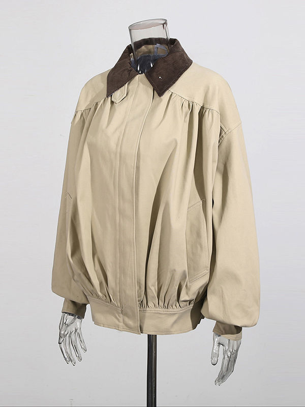 TWOTWINSTYLE Long Sleeve Lapel Hit Color Chic Coat