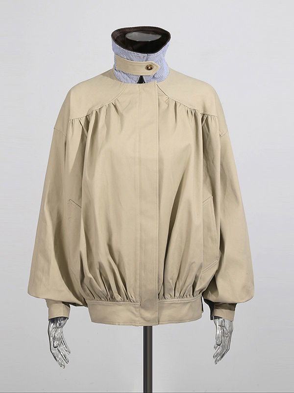 TWOTWINSTYLE Long Sleeve Lapel Hit Color Chic Coat
