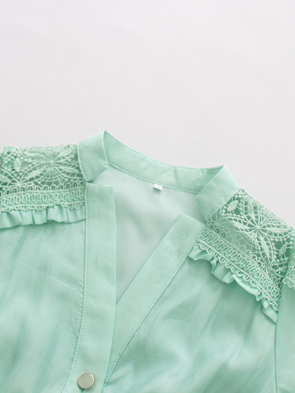 TWOTWINSTYLE V Neck Tunic Spliced Mesh Designer Dress