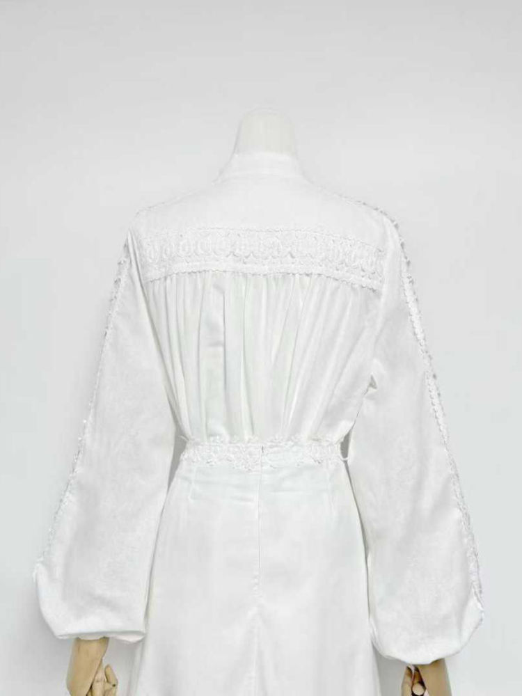TWOTWINSTYLE Solid Stand Collar Patchwork Embroidery Top High Waist Skirt Elegant Set