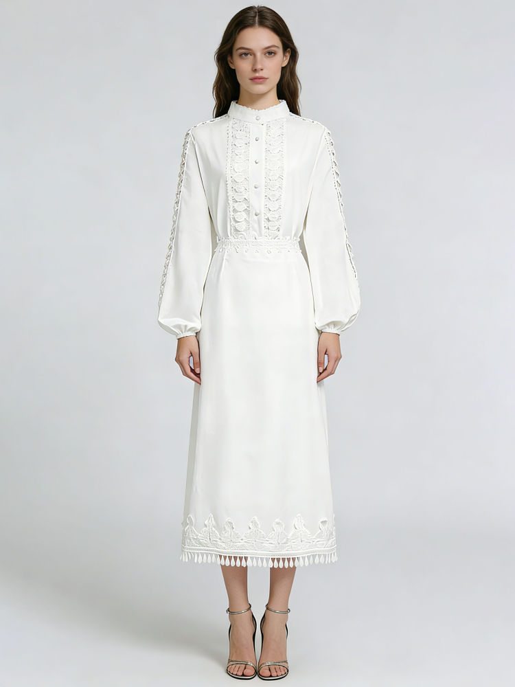 TWOTWINSTYLE Solid Stand Collar Patchwork Embroidery Top High Waist Skirt Elegant Set