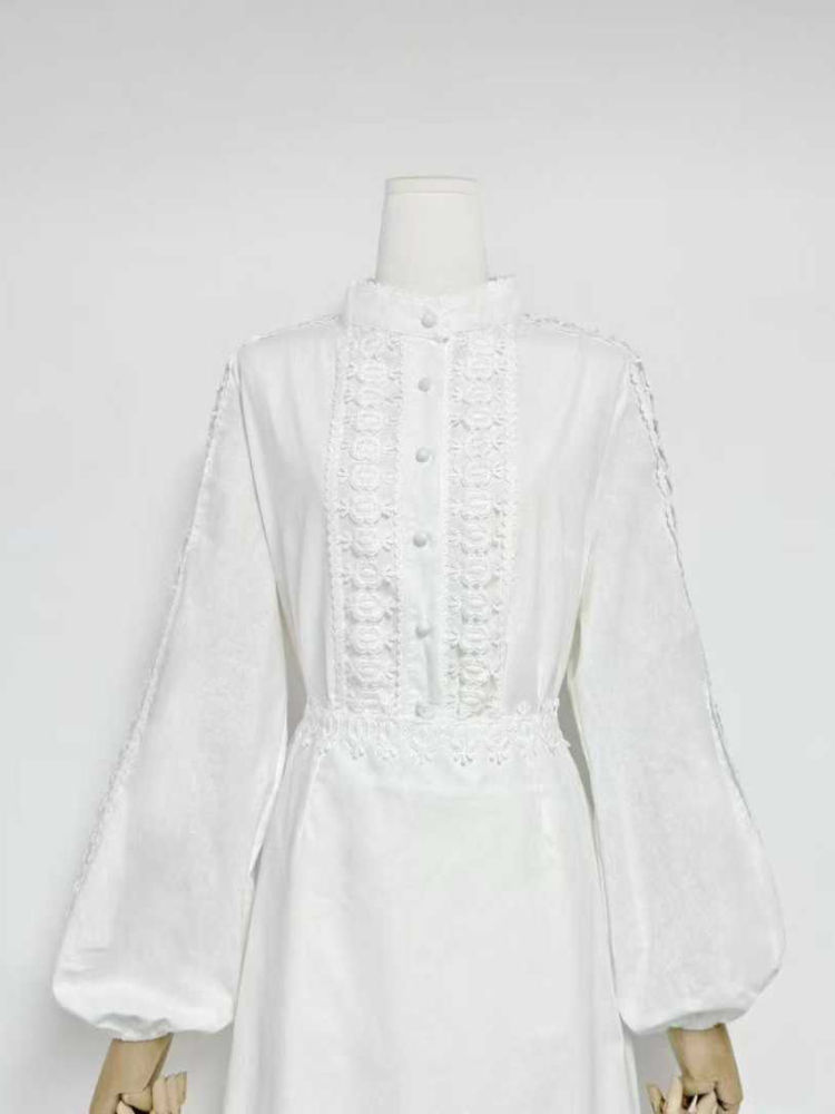 TWOTWINSTYLE Solid Stand Collar Patchwork Embroidery Top High Waist Skirt Elegant Set