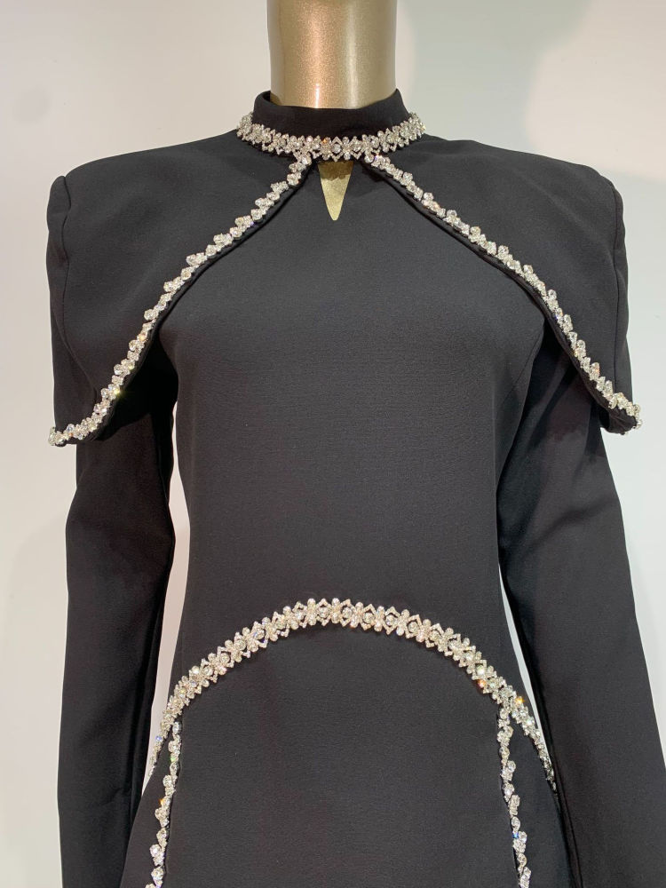 TWOTWINSTYLE Irregular Hem Patchwork Diamond Fashion Dress