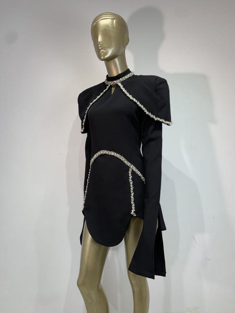 TWOTWINSTYLE Irregular Hem Patchwork Diamond Fashion Dress