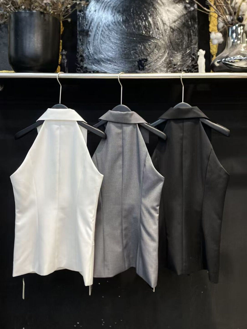 TWOTWINSTYLE Lapel Sleeveles Patchwork Ruffles Vintage Vest