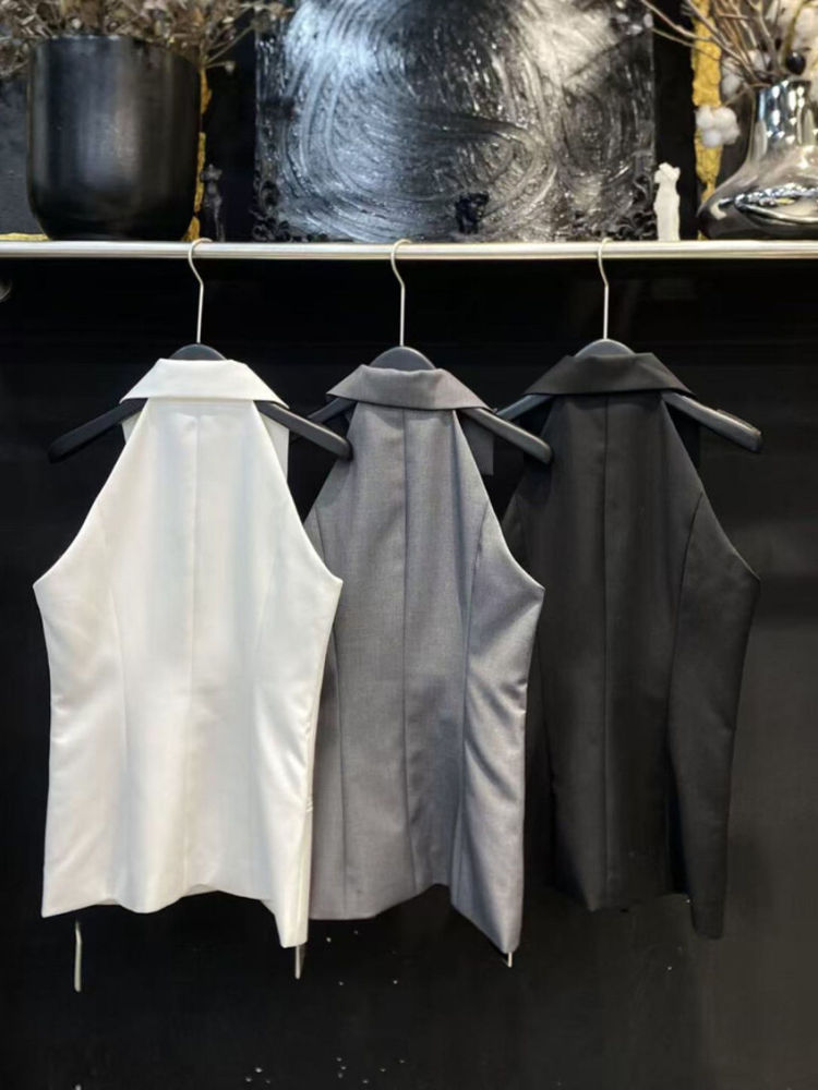 TWOTWINSTYLE Lapel Sleeveles Patchwork Ruffles Vintage Vest