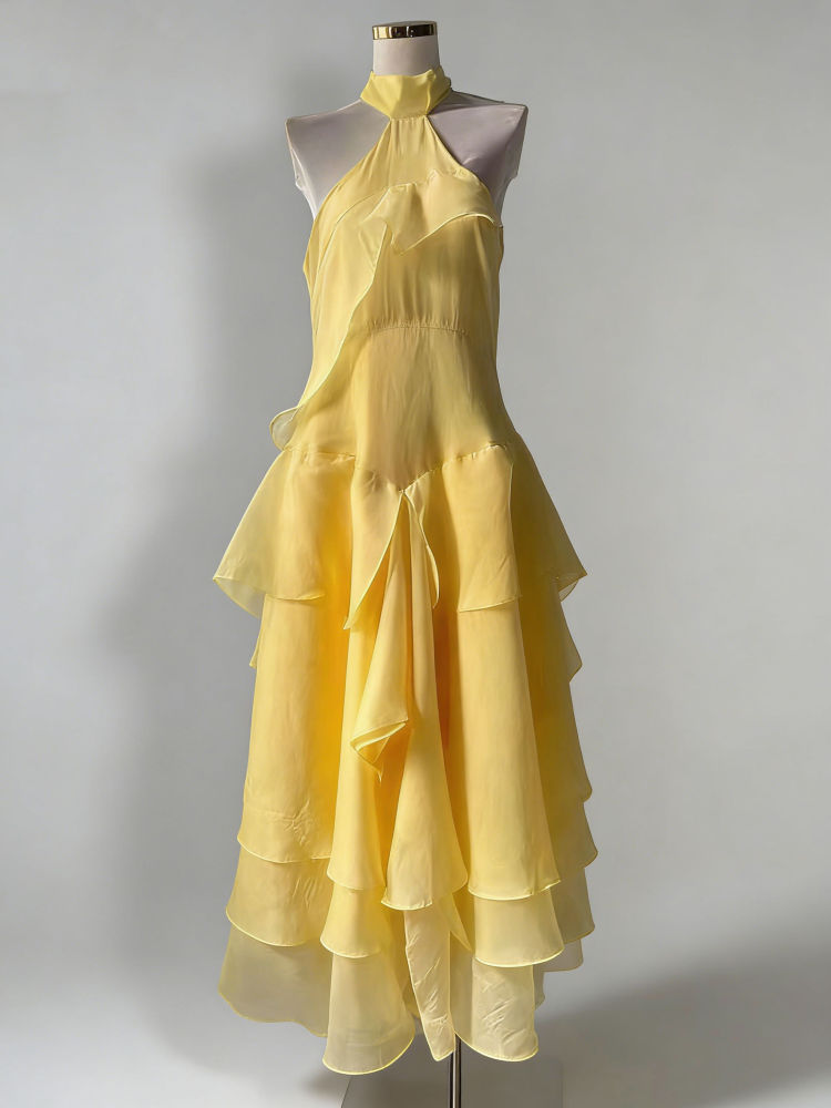 TWOTWINSTYLE Off Shoulder Irregular Ruffles Designer Dress