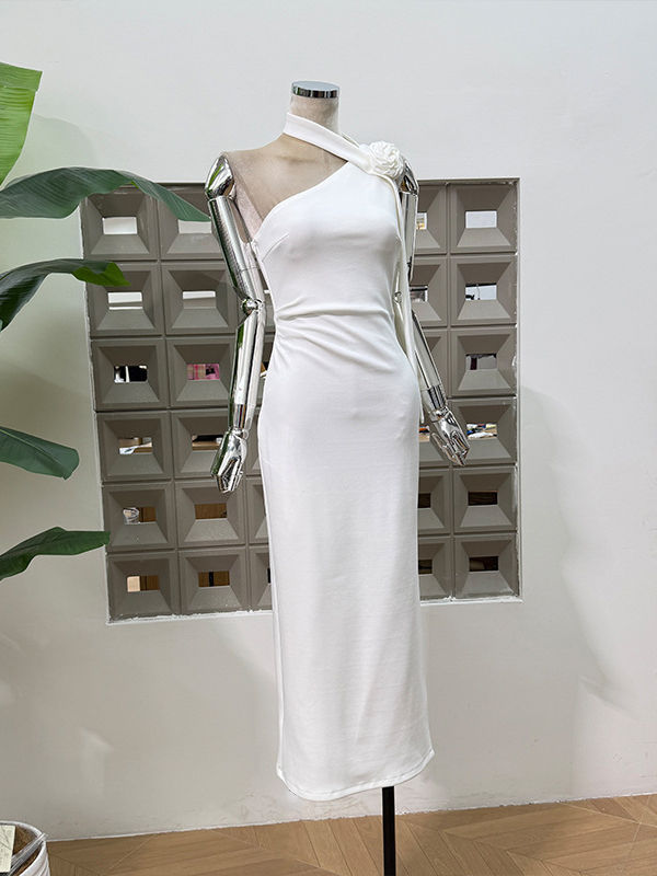 TWOTWINSTYLE Off Shoulder Patchwork 3D Flower Elegant Dress