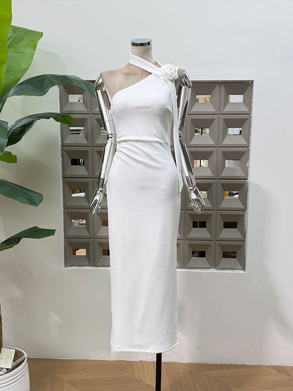 TWOTWINSTYLE Off Shoulder Patchwork 3D Flower Elegant Dress