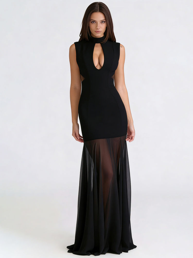 TWOTWINSTYLE Sleeveles Hollow Out Patchwork Mesh Fashion Dress
