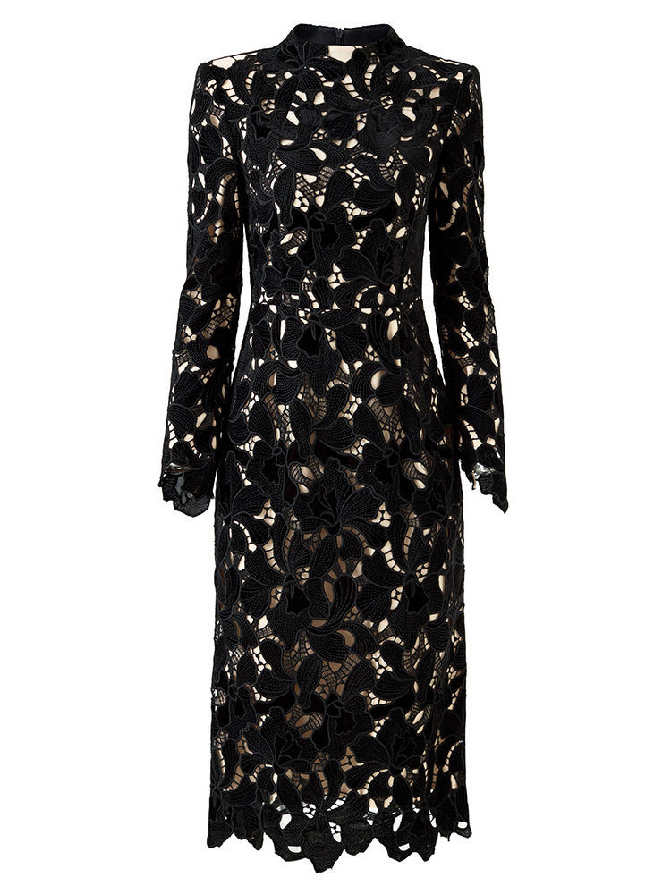 TWOTWINSTYLE Stand Collar Hollow Out Minimalist Dress
