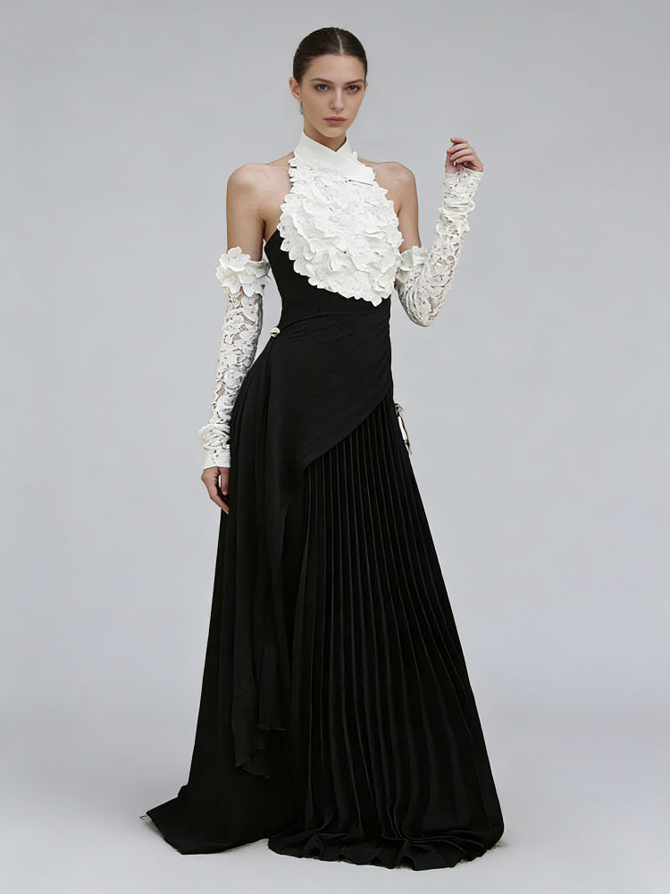 TWOTWINSTYLE Hit Color Backless Patchwork 3D Flower Designer Dress