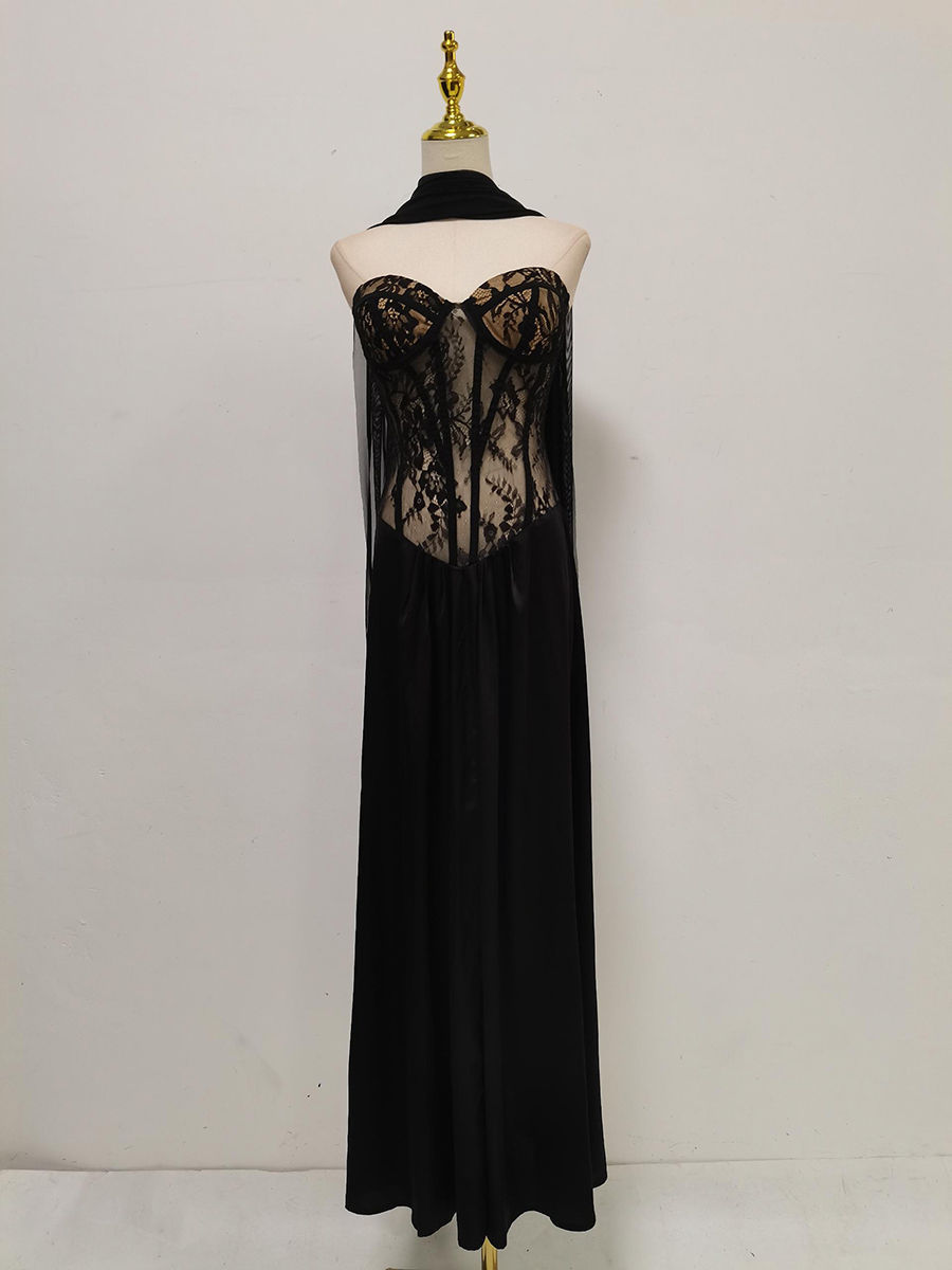 TWOTWINSTYLE Sleeveles Spliced Lace High Waist Sexy Dress