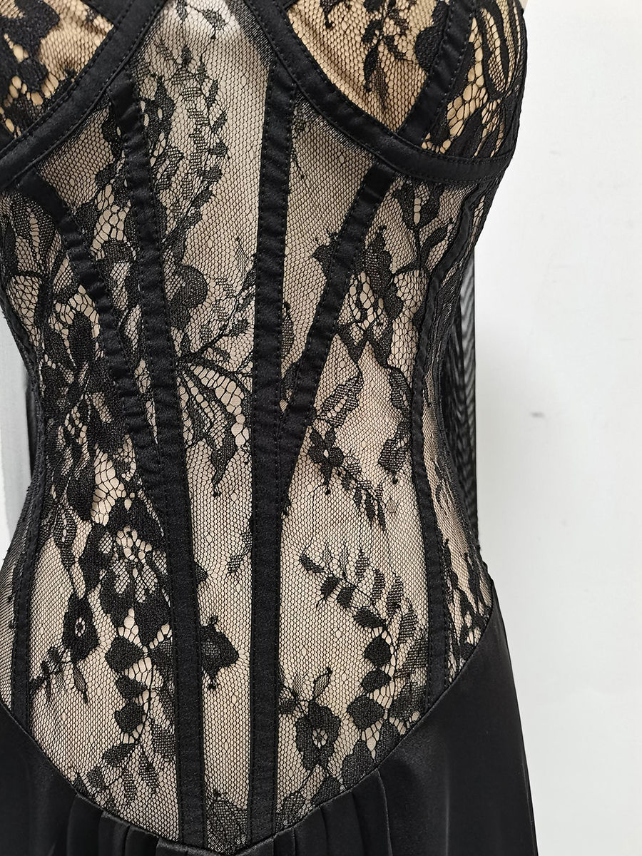 TWOTWINSTYLE Sleeveles Spliced Lace High Waist Sexy Dress