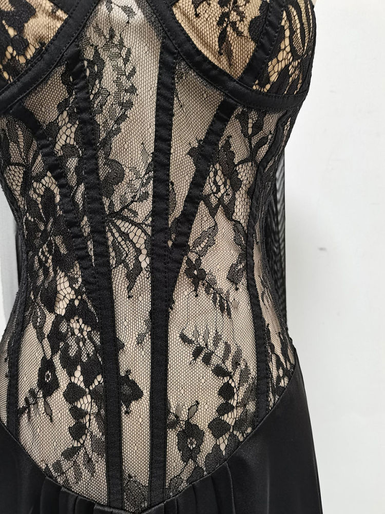 TWOTWINSTYLE Sleeveles Spliced Lace High Waist Sexy Dress