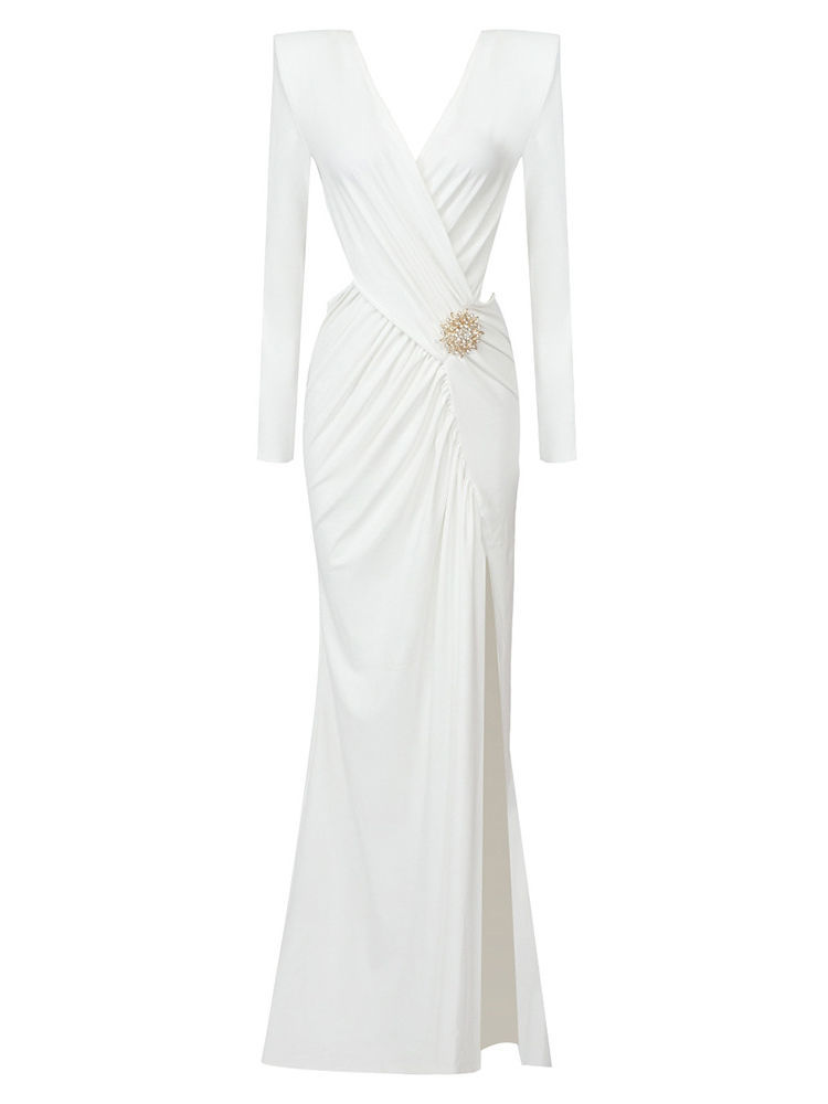 TWOTWINSTYLE Deep V Neck Hollow Out Side Split Designer Dress