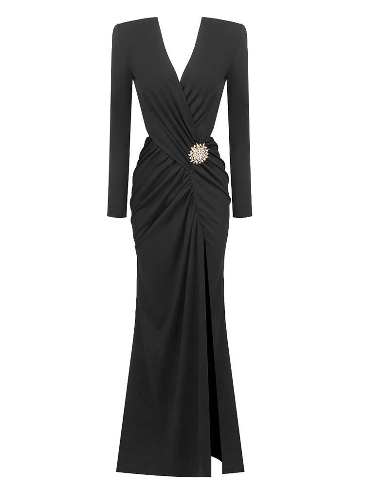 TWOTWINSTYLE Deep V Neck Hollow Out Side Split Designer Dress