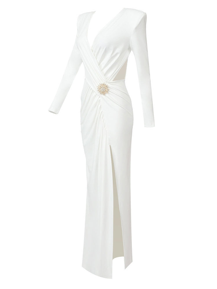 TWOTWINSTYLE Deep V Neck Hollow Out Side Split Designer Dress