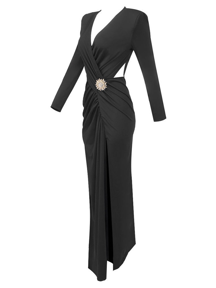 TWOTWINSTYLE Deep V Neck Hollow Out Side Split Designer Dress