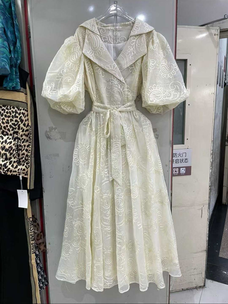 TWOTWINSTYLE Lapel Puff Sleeve High Waist Vintage Dress