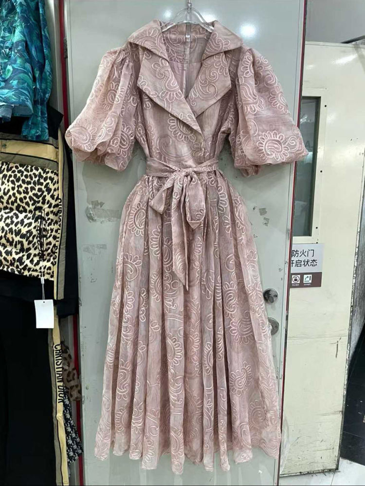 TWOTWINSTYLE Lapel Puff Sleeve High Waist Vintage Dress