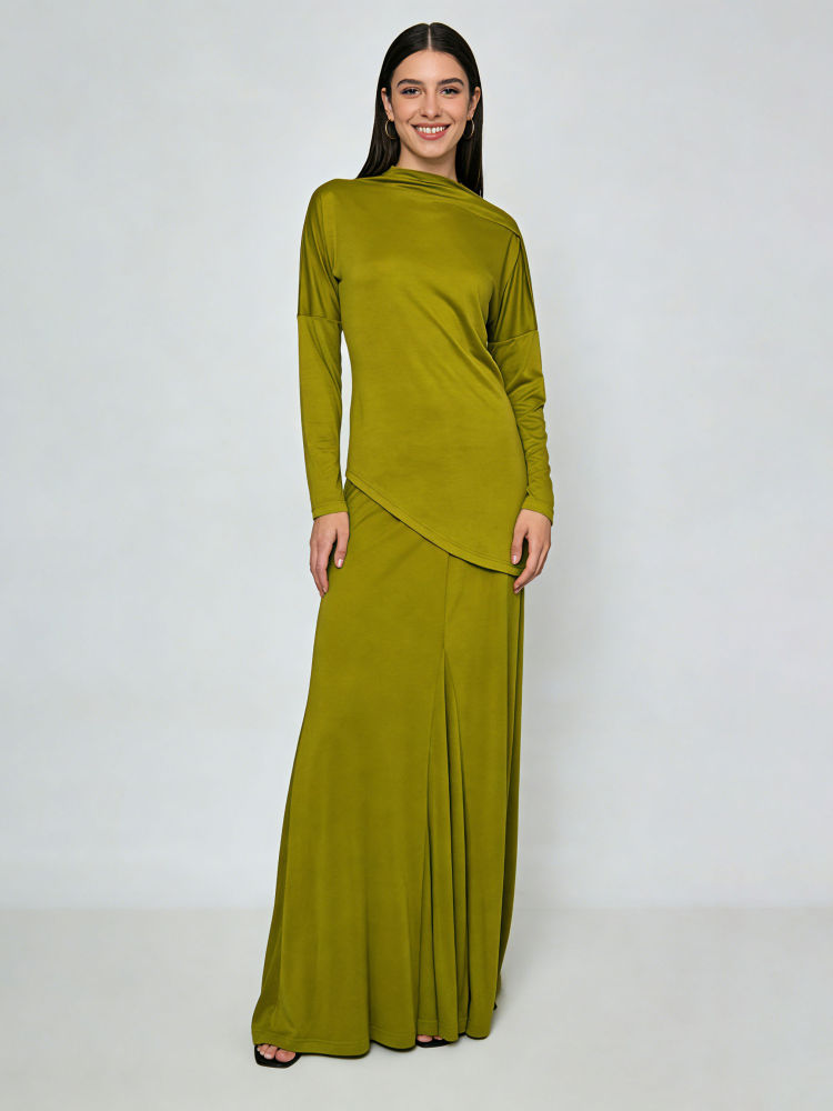 TWOTWINSTYLE Long Sleeve Irregular Hem Top Loose Skirt Fashion Set