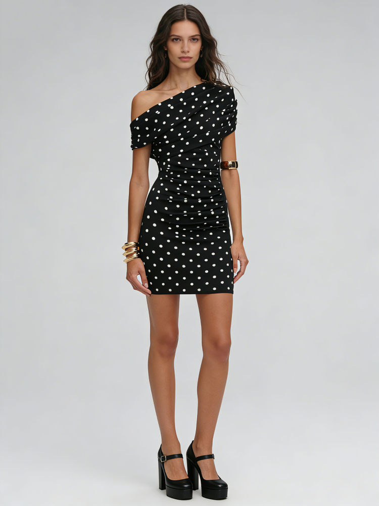 TWOTWINSTYLE Off One Shoulder Wave Point Designer Dress