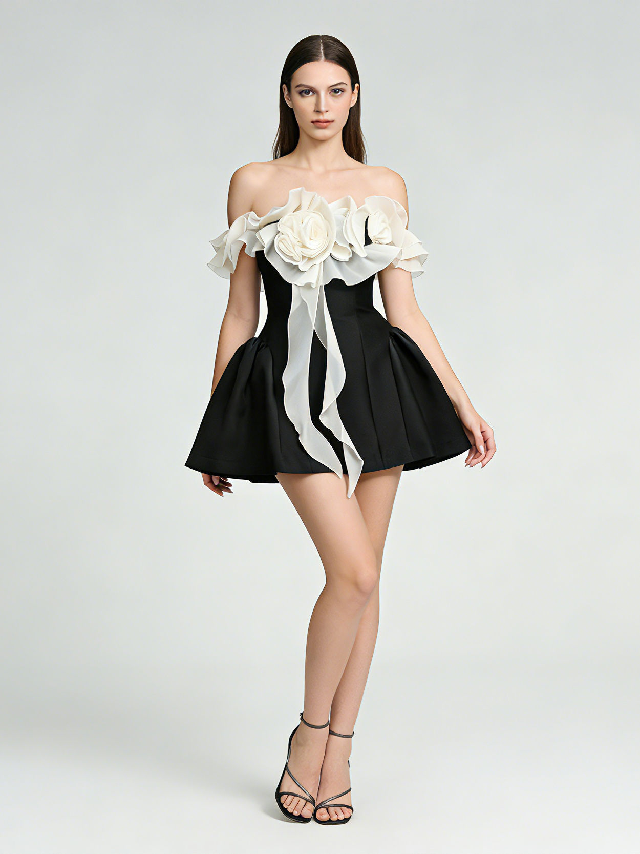 TWOTWINSTYLE Off Shoulder Hit Color Spliced 3D Flower Fashion Dress