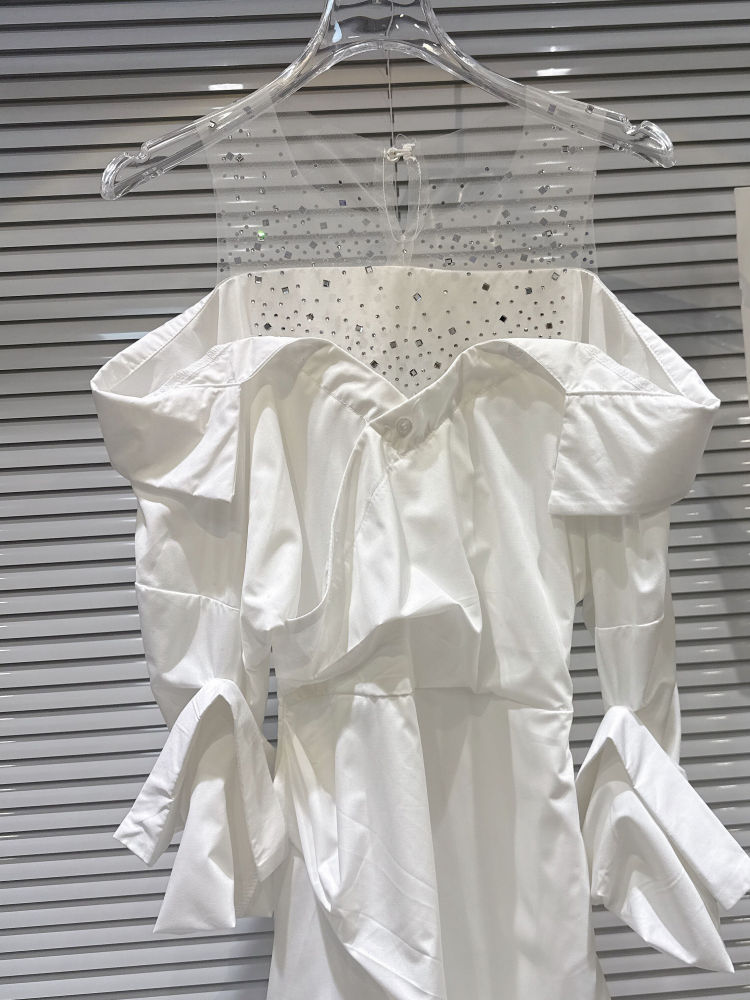 TWOTWINSTYLE Off Shoulder Patchwork Diamond Tunic Chic Dress