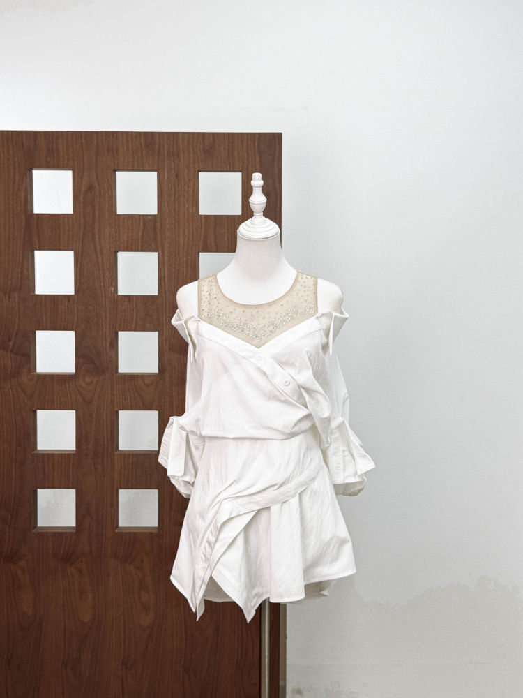 TWOTWINSTYLE Off Shoulder Patchwork Diamond Tunic Chic Dress