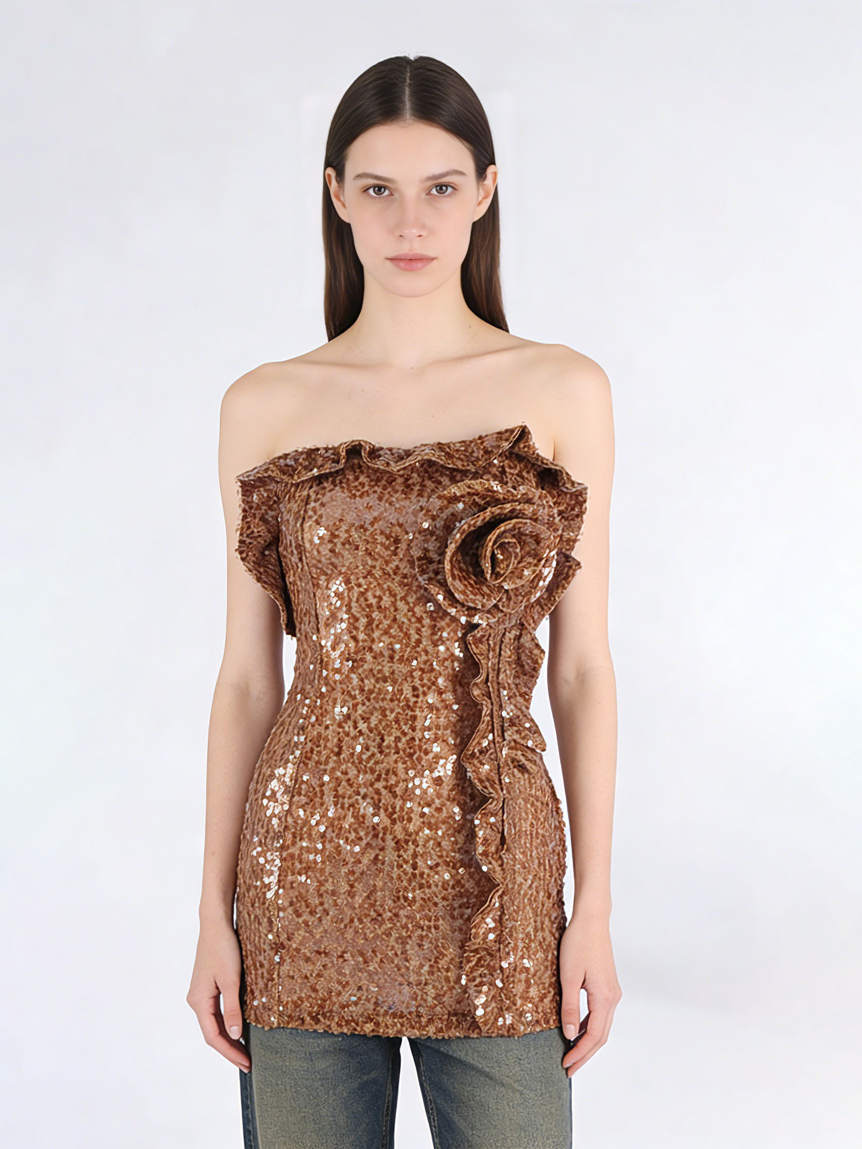 TWOTWINSTYLE Off Shoulder Ruffles Patchwork 3D Flower Vintage Vest