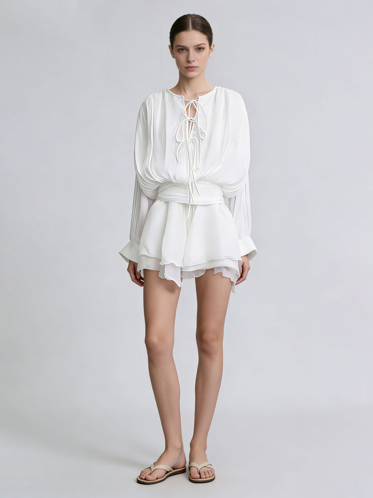 TWOTWINSTYLE Round Neck Long Sleeve Tunic Elegant Dress