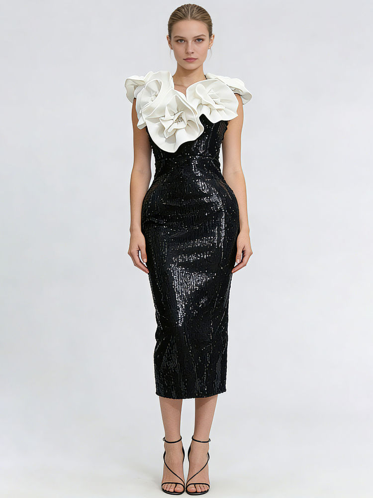 TWOTWINSTYLE Sleeveles Hit Color Tunic Spliced Sequins Designer Dress