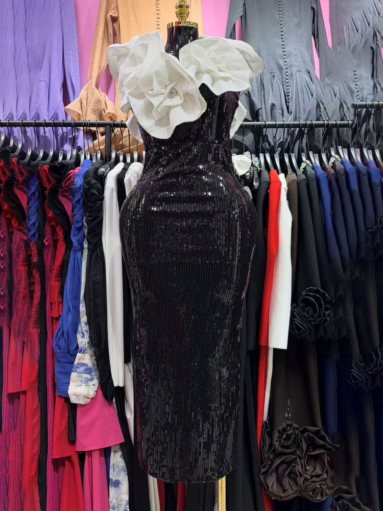 TWOTWINSTYLE Sleeveles Hit Color Tunic Spliced Sequins Designer Dress